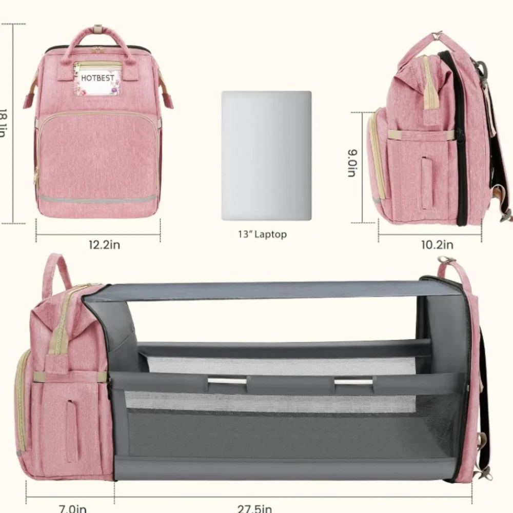 Light Pink Diaper Bag Backpack Changing Station